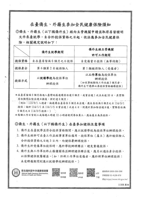 在臺僑外生知全民健康保險投保規定宣導